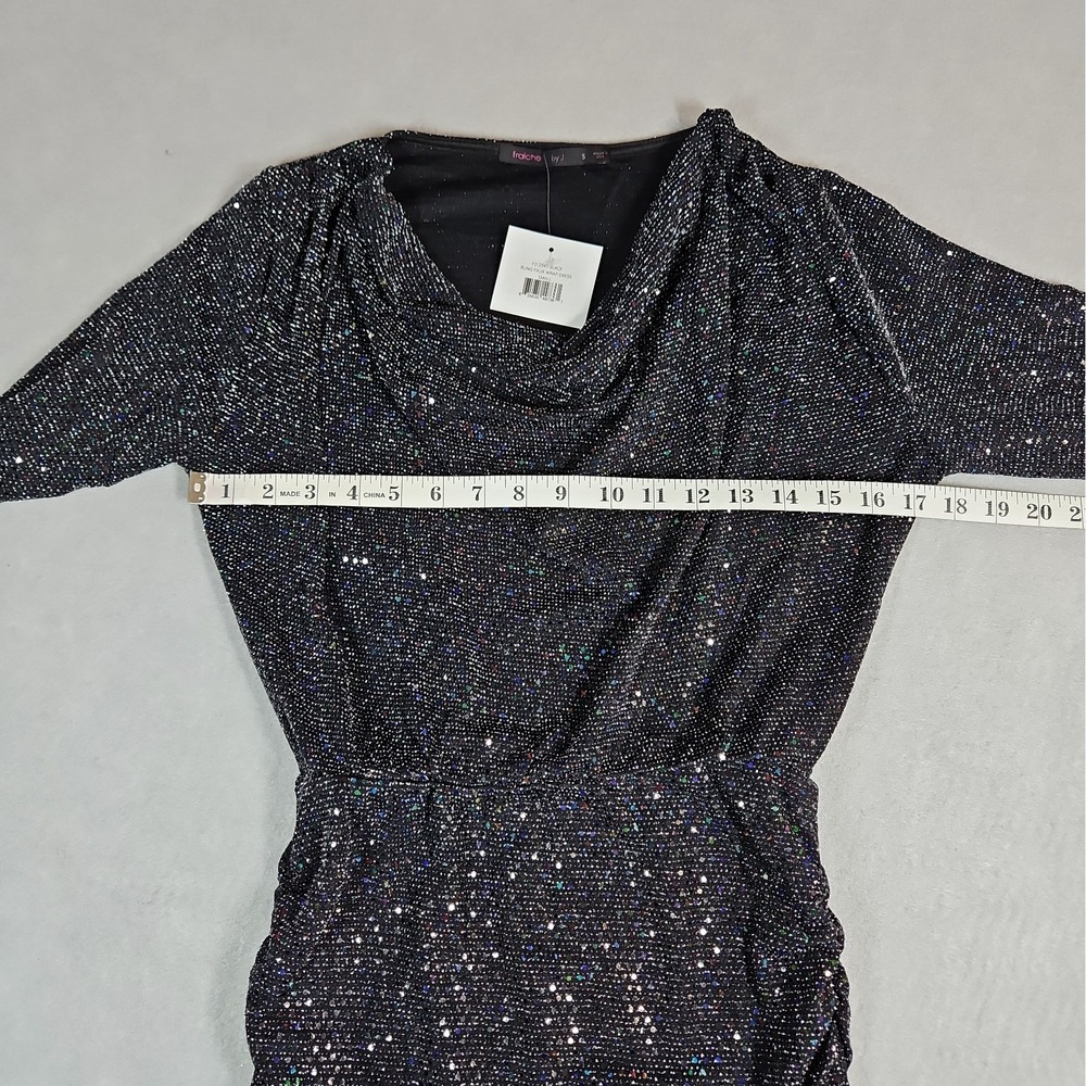 Fraiche By J Womens Black Sequin Cowl Neck Mini Dress Size Small NWT - Picture 10 of 13